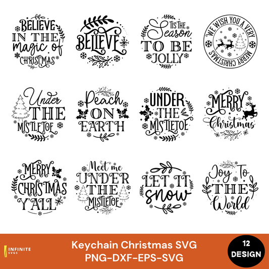 Christmas Keychain SVG Bundle | 12 Ornament Designs