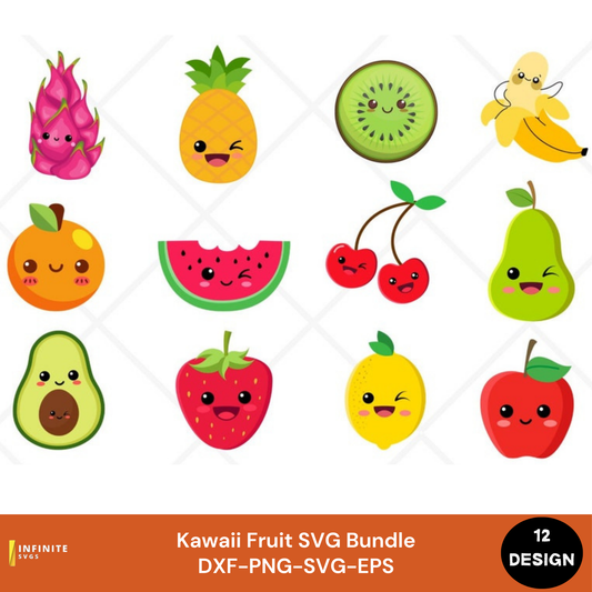 Kawaii Fruit SVG Bundle | Cute Tropical Fruit Clipart