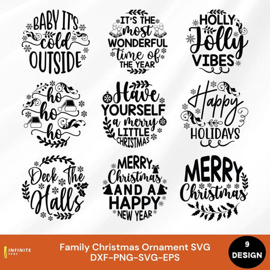 Christmas Family Ornament SVG Bundle | 9 Cute Holiday Designs